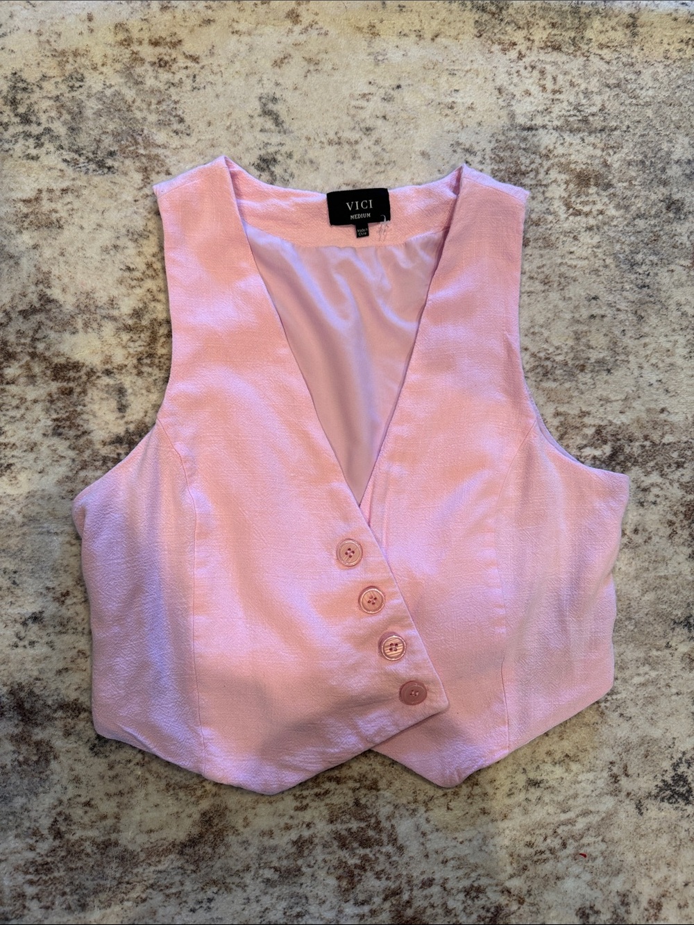 Light Pink Button-Front Crop Vest